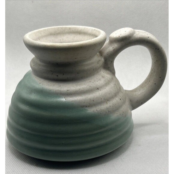 Unbranded Other - Vintage Pottery Travel Mug Spill Proof Car Cup No Slide Green White 1980s Retro